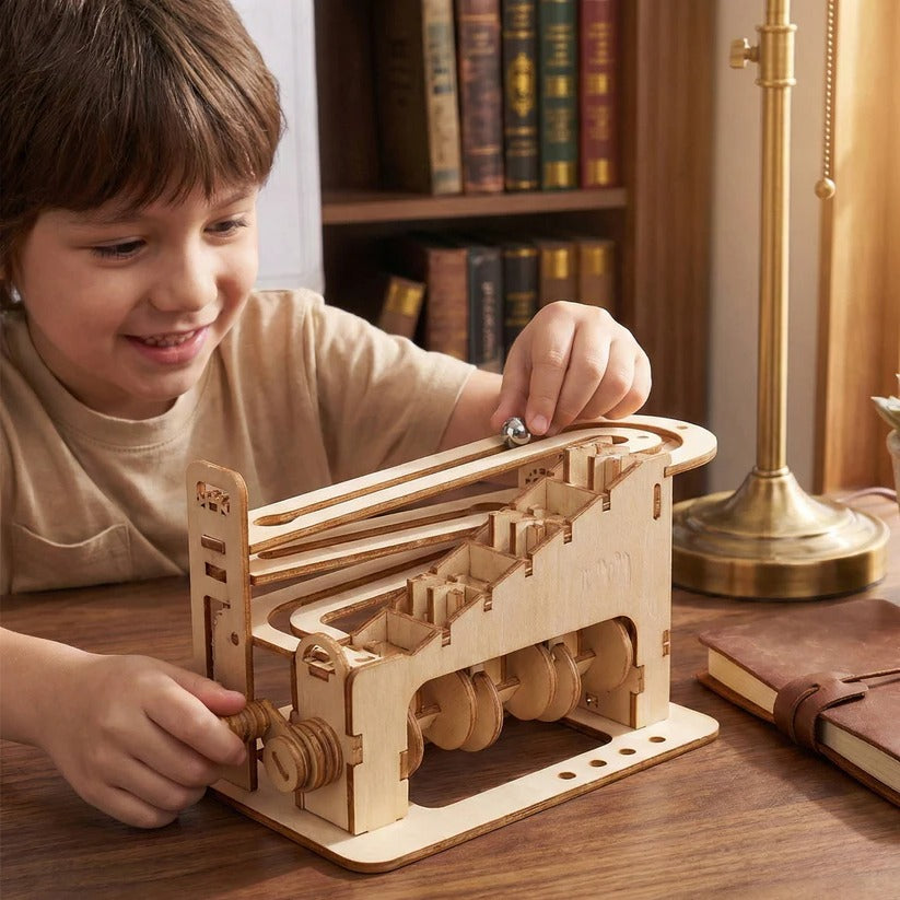 3D DIY Wooden Mechanical Marble Run Building Kit for Adults - Engaging STEM Toy & Creative Puzzle