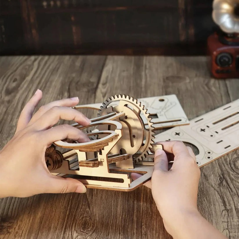 3D DIY Wooden Mechanical Marble Run Building Kit for Adults - Engaging STEM Toy & Creative Puzzle