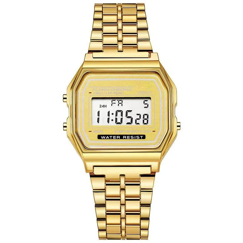 Retro Unisex Digital Watch with Stainless Steel Band & LED Display - Vintage Style Timepiece