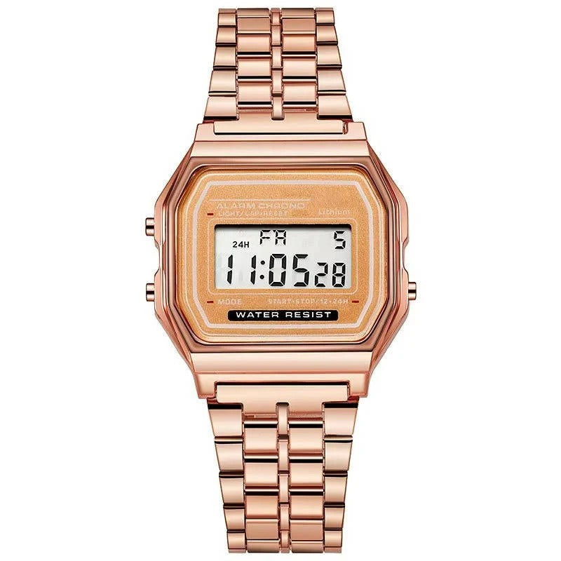 Retro Unisex Digital Watch with Stainless Steel Band & LED Display - Vintage Style Timepiece