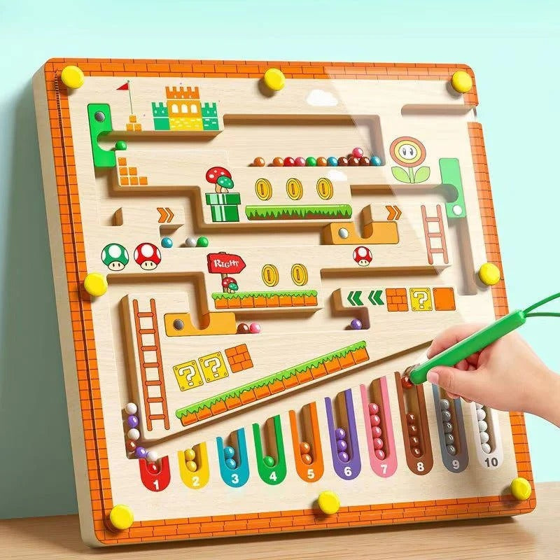 Wooden Magnetic Maze Puzzle Board for Kids - Color Sorting Montessori Toy with Pen | Educational Fun for Early Learning