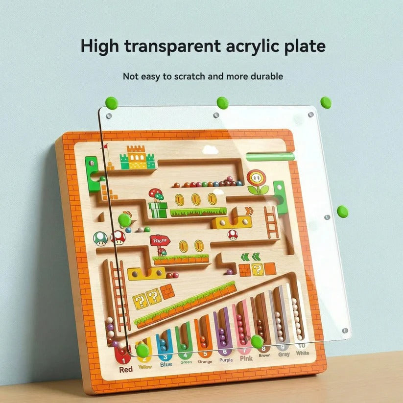 Wooden Magnetic Maze Puzzle Board for Kids - Color Sorting Montessori Toy with Pen | Educational Fun for Early Learning
