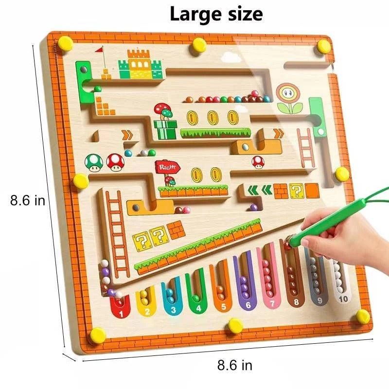Wooden Magnetic Maze Puzzle Board for Kids - Color Sorting Montessori Toy with Pen | Educational Fun for Early Learning