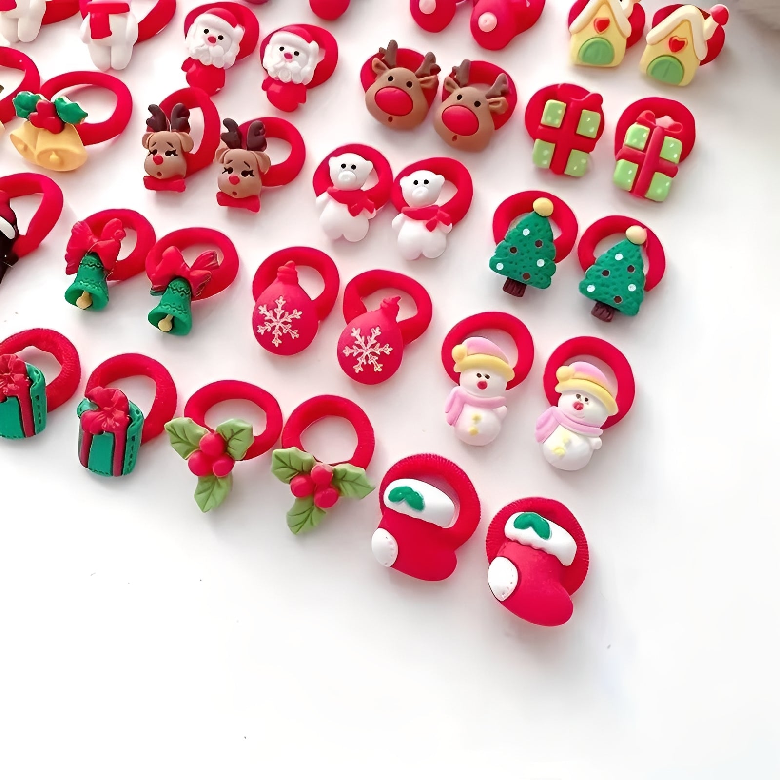 10-Piece Holiday Elastic Ponytail Hair Ties Set for Kids - Festive & Durable Hair Accessories
