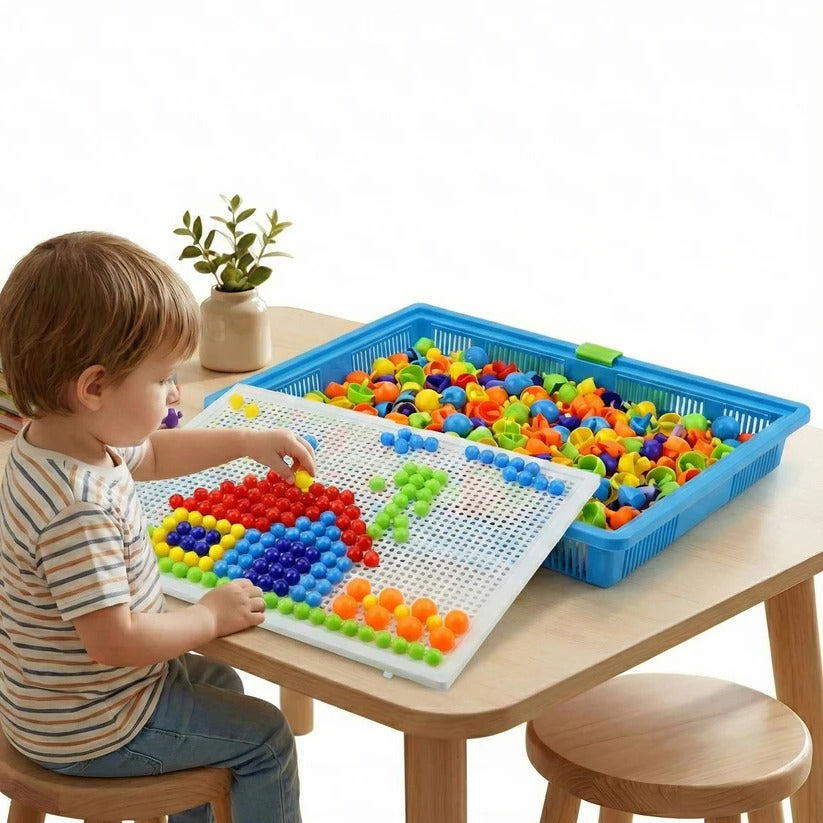 Kids Mosaic Peg Board Puzzle Set - 296 Colorful Pieces with Convenient Storage Box | Creative STEM Activity for Hours of Fun