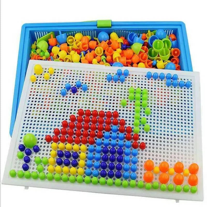 Kids Mosaic Peg Board Puzzle Set - 296 Colorful Pieces with Convenient Storage Box | Creative STEM Activity for Hours of Fun