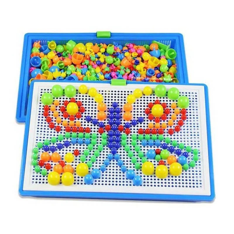 Kids Mosaic Peg Board Puzzle Set - 296 Colorful Pieces with Convenient Storage Box | Creative STEM Activity for Hours of Fun