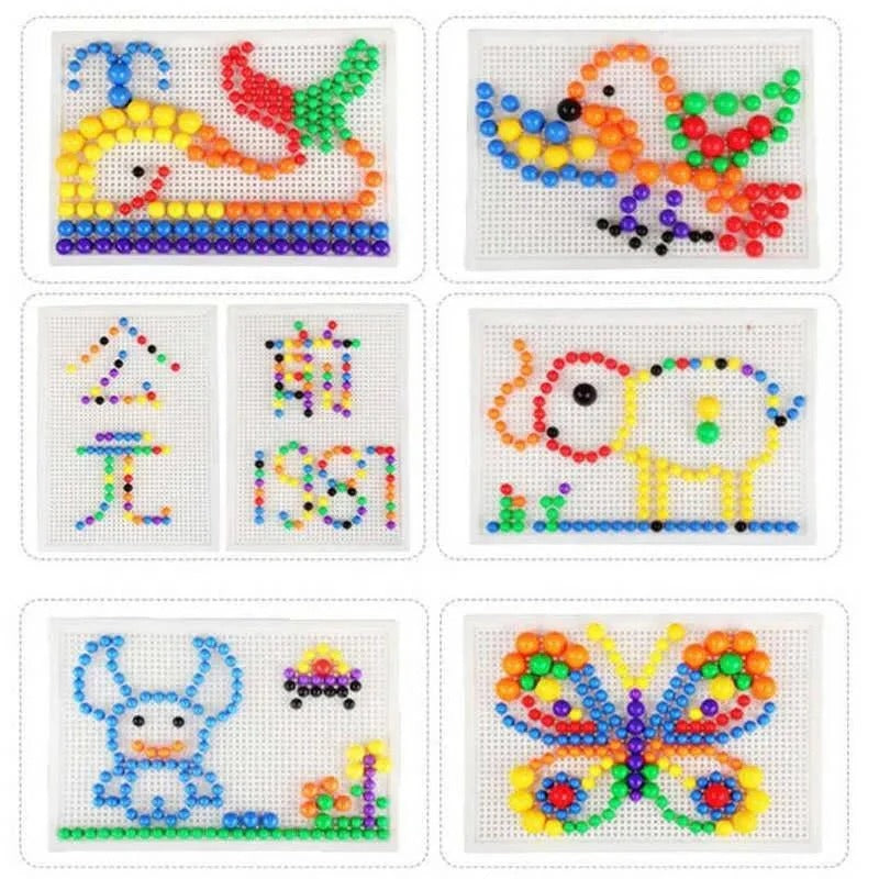 Kids Mosaic Peg Board Puzzle Set - 296 Colorful Pieces with Convenient Storage Box | Creative STEM Activity for Hours of Fun