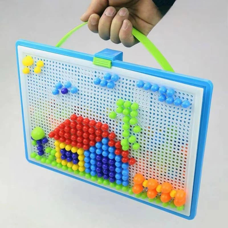 Kids Mosaic Peg Board Puzzle Set - 296 Colorful Pieces with Convenient Storage Box | Creative STEM Activity for Hours of Fun