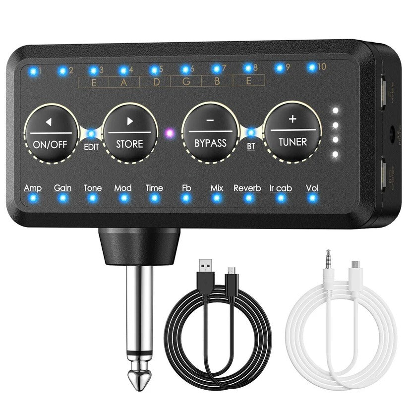 Compact Mini Headphone Guitar Amplifier with 10 Preamps & USB Recording - Perfect for Musicians