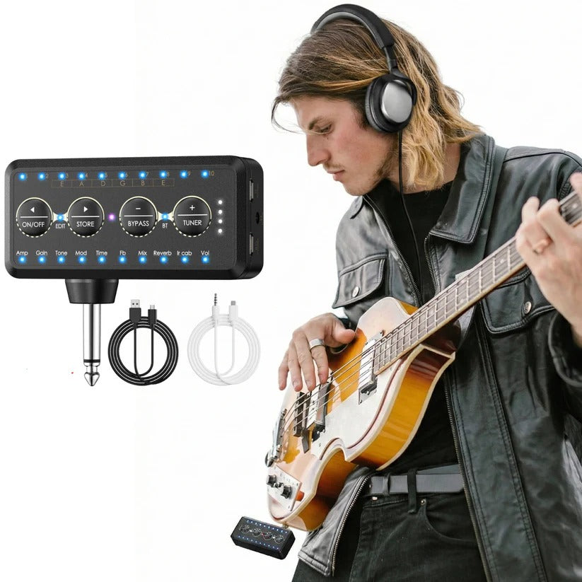 Compact Mini Headphone Guitar Amplifier with 10 Preamps & USB Recording - Perfect for Musicians
