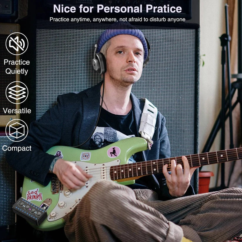 Compact Mini Headphone Guitar Amplifier with 10 Preamps & USB Recording - Perfect for Musicians