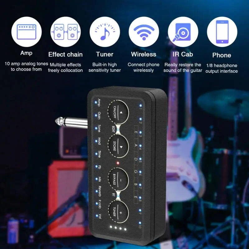 Compact Mini Headphone Guitar Amplifier with 10 Preamps & USB Recording - Perfect for Musicians