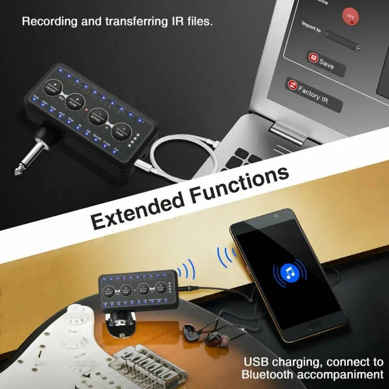 Compact Mini Headphone Guitar Amplifier with 10 Preamps & USB Recording - Perfect for Musicians