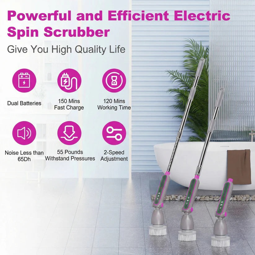 Powerful Electric Spin Scrubber with Rotating Brush Head & Adjustable Ergonomic Handle - Perfect for Deep Cleaning!