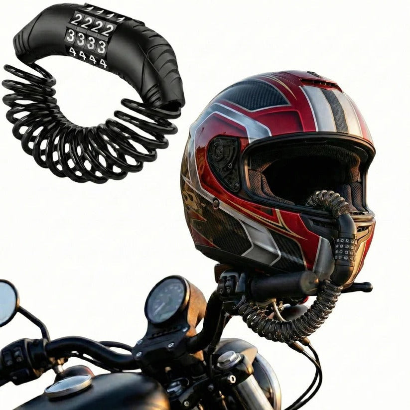 Secure Motorcycle Helmet Cable Lock - 59-Inch Steel Cable with Resettable Combination Lock for Maximum Protection