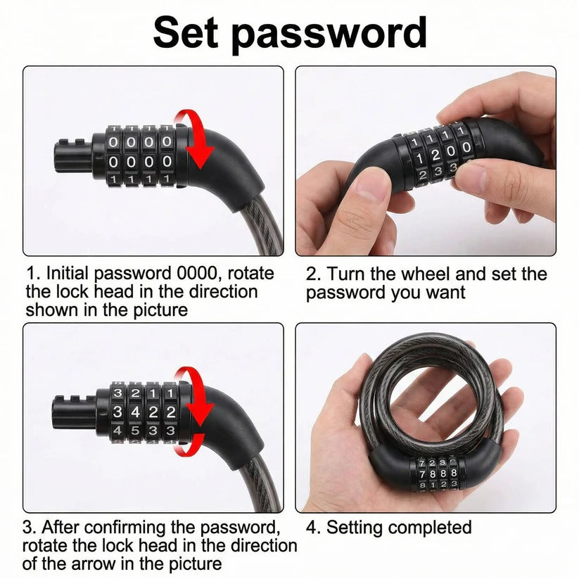 Secure Motorcycle Helmet Cable Lock - 59-Inch Steel Cable with Resettable Combination Lock for Maximum Protection