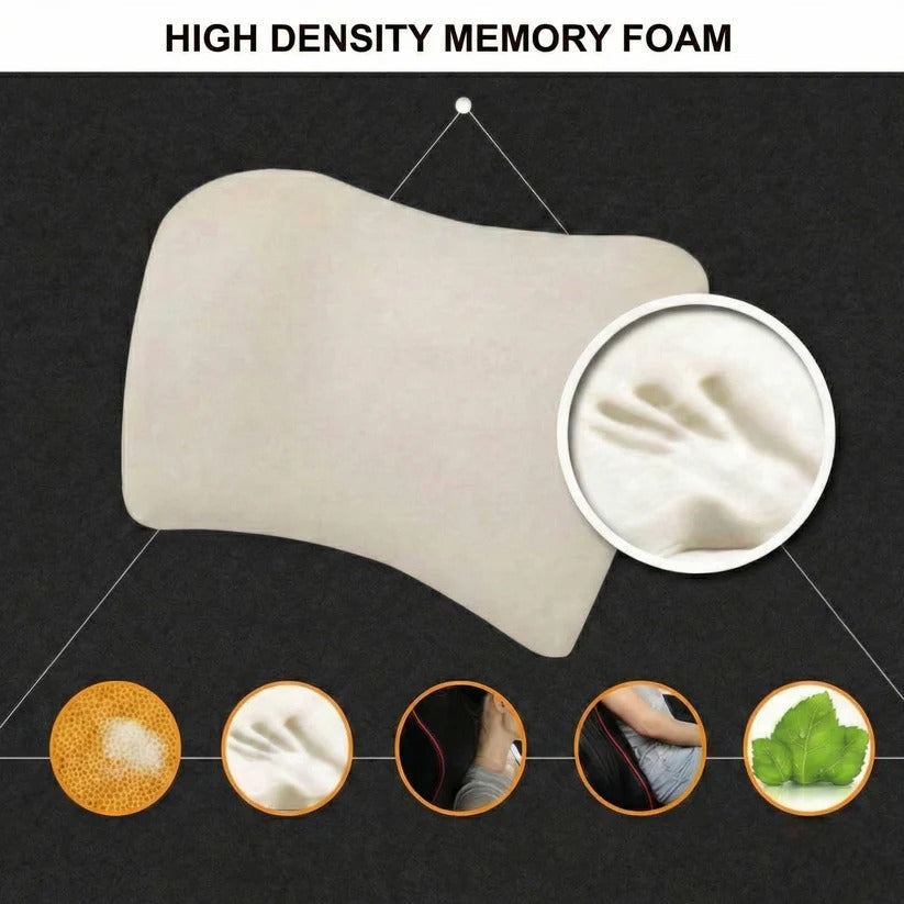 Memory Foam Car Seat Lumbar & Neck Support Cushion - Washable Cover for Ultimate Comfort