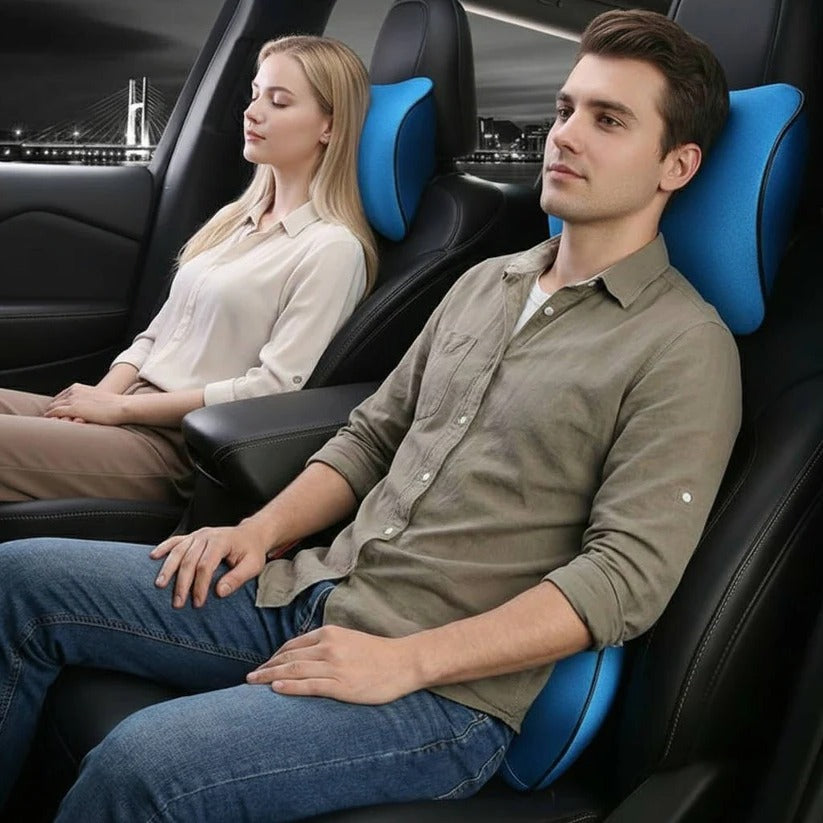 Memory Foam Car Seat Lumbar & Neck Support Cushion - Washable Cover for Ultimate Comfort