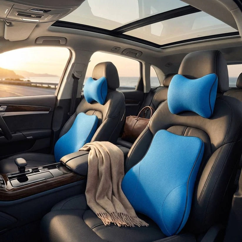 Memory Foam Car Seat Lumbar & Neck Support Cushion - Washable Cover for Ultimate Comfort