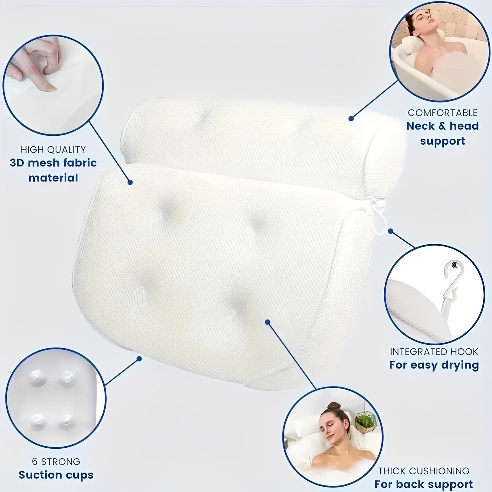 Premium Bathtub Pillow with Suction Cup Base - Ultimate Neck and Back Support for Relaxing Baths