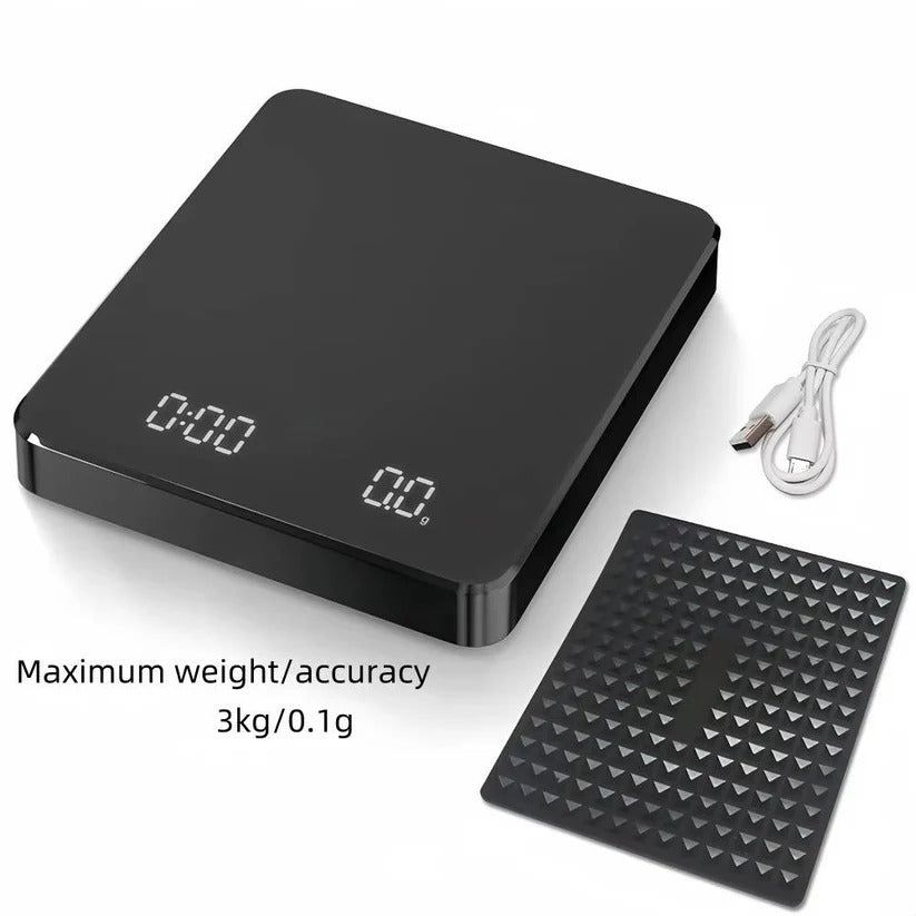 Precision Coffee Scale with Timer & Drip Mat - 3kg Capacity, Ideal for Perfect Brewing