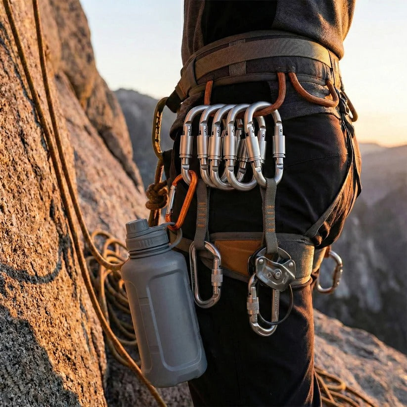 Set of 6 Aluminum D-Shape Carabiner Clips with Secure Screw Lock - Lightweight, Durable, Perfect for Outdoor Activities