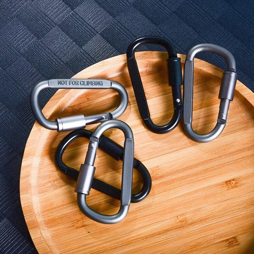 Set of 6 Aluminum D-Shape Carabiner Clips with Secure Screw Lock - Lightweight, Durable, Perfect for Outdoor Activities