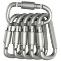 Set of 6 Aluminum D-Shape Carabiner Clips with Secure Screw Lock - Lightweight, Durable, Perfect for Outdoor Activities