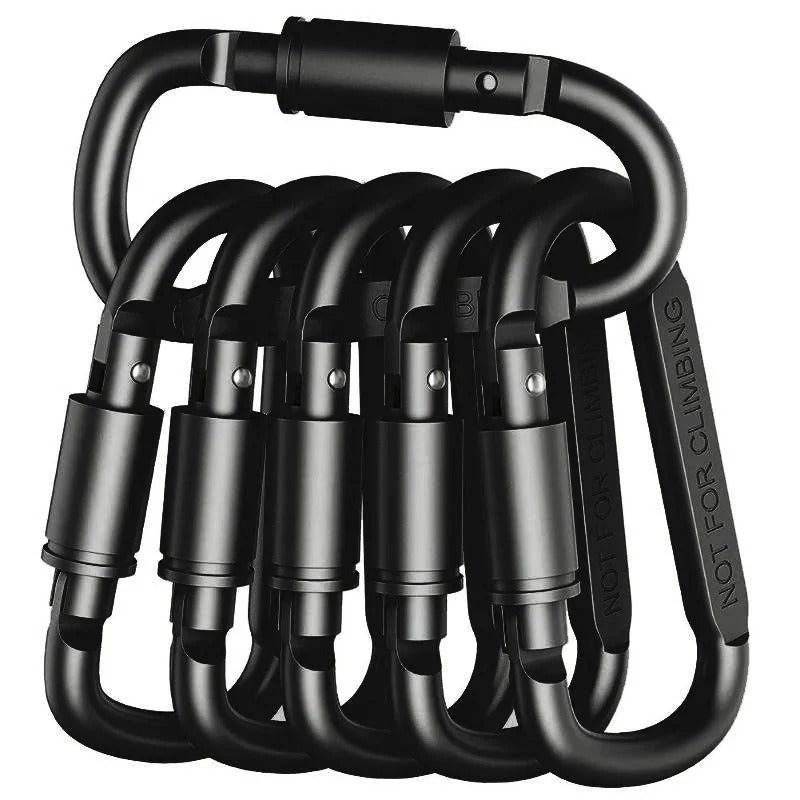 Set of 6 Aluminum D-Shape Carabiner Clips with Secure Screw Lock - Lightweight, Durable, Perfect for Outdoor Activities
