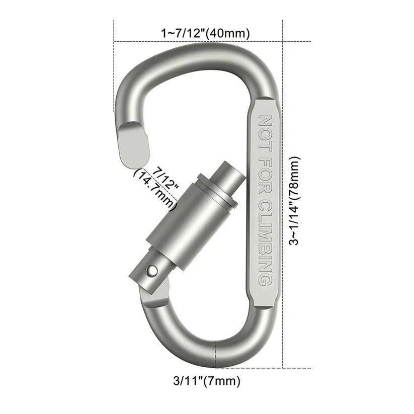 Set of 6 Aluminum D-Shape Carabiner Clips with Secure Screw Lock - Lightweight, Durable, Perfect for Outdoor Activities