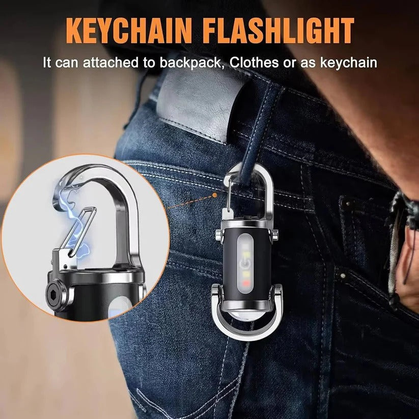Rechargeable Keychain Flashlight - 6 Light Modes & COB Work Light - Compact, Portable & Versatile Illumination