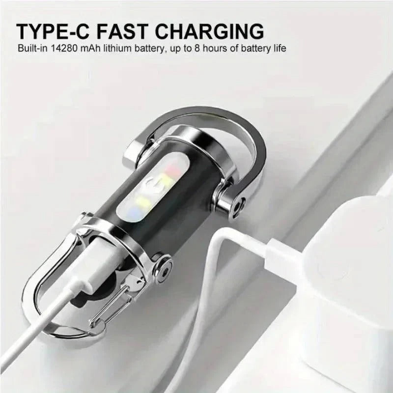 Rechargeable Keychain Flashlight - 6 Light Modes & COB Work Light - Compact, Portable & Versatile Illumination