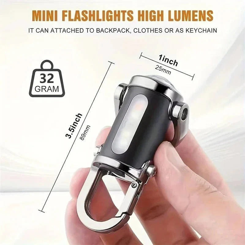 Rechargeable Keychain Flashlight - 6 Light Modes & COB Work Light - Compact, Portable & Versatile Illumination