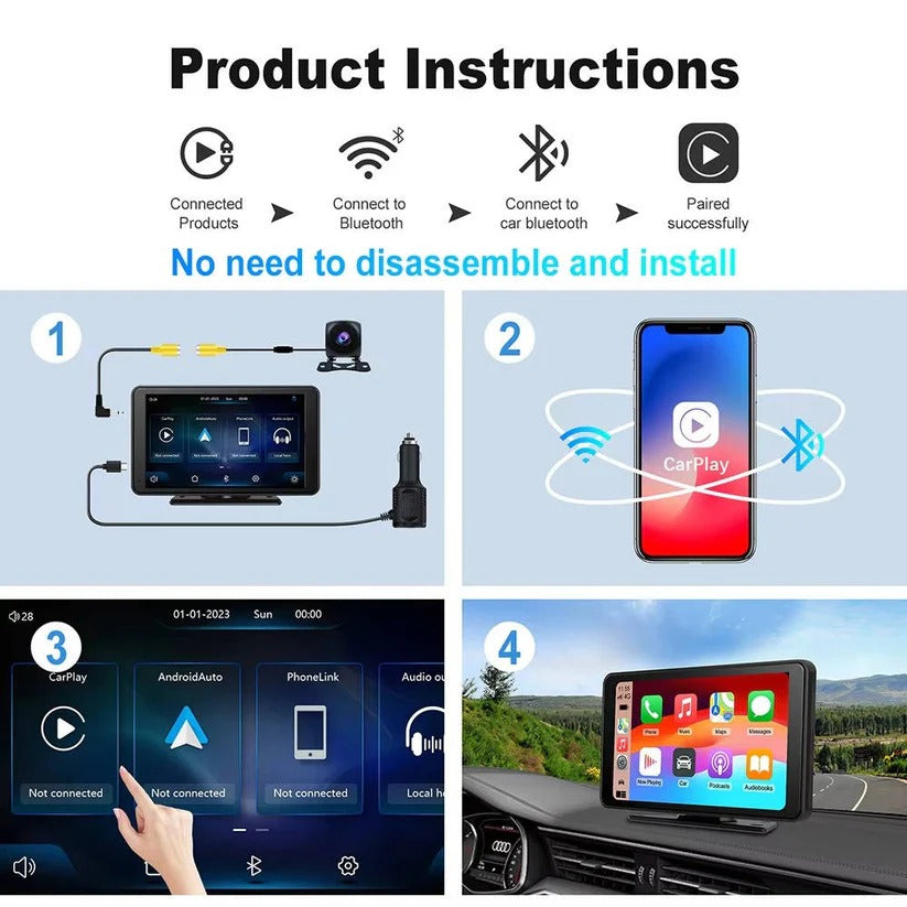 7-Inch Wireless Car Touchscreen Display with Voice Control - Perfect for Vehicles