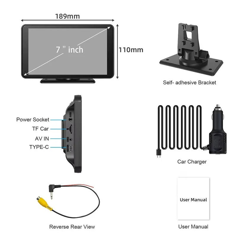 7-Inch Wireless Car Touchscreen Display with Voice Control - Perfect for Vehicles