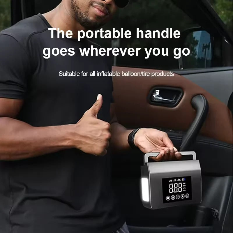 Portable Car Jump Starter with Built-In Tire Air Compressor & Digital Display - Compact Emergency Power Bank for Cars
