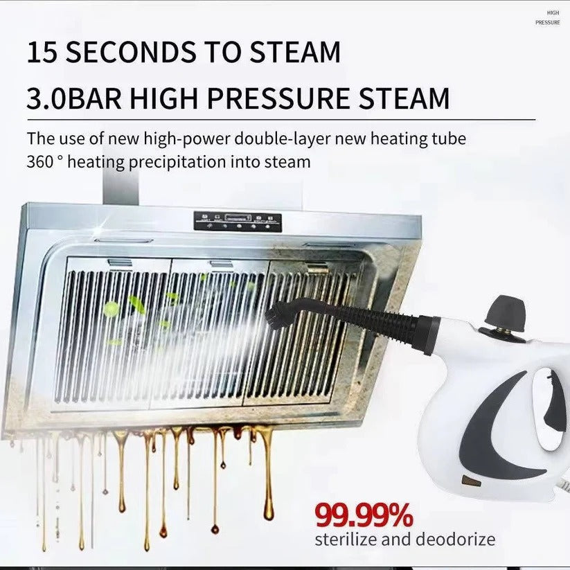 1050W Portable Steam Cleaner - 3 Bar Pressure with Multi-Brush Attachments for Deep Cleaning