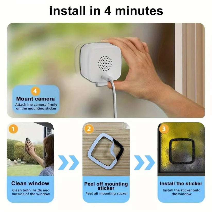 1080P Indoor WiFi Security Camera with Adhesive Window Mount & Two-Way Audio - Smart Home Surveillance