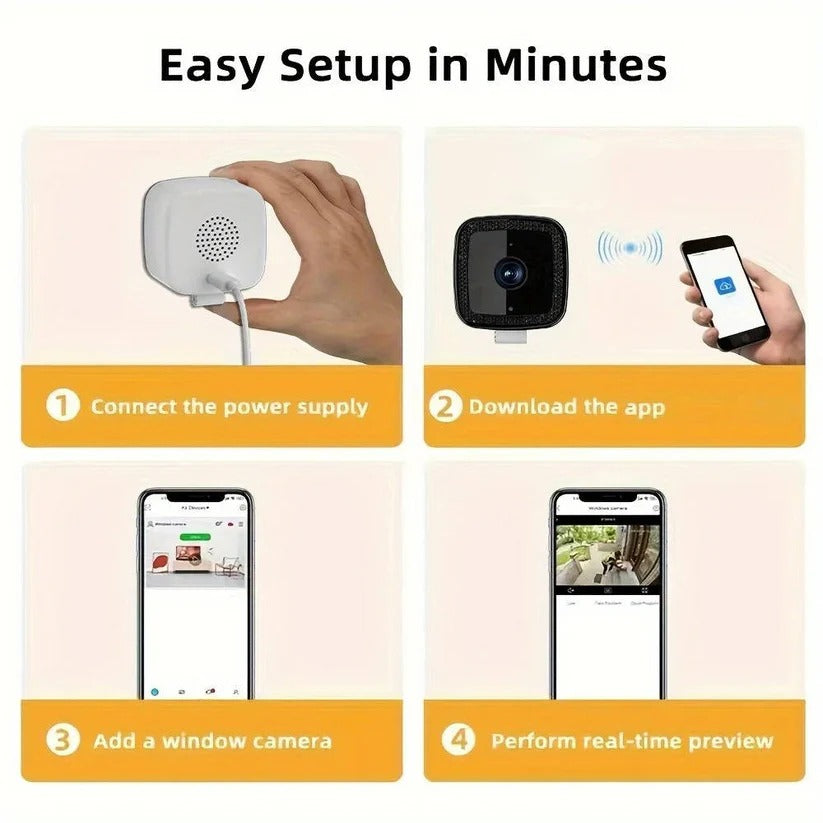 1080P Indoor WiFi Security Camera with Adhesive Window Mount & Two-Way Audio - Smart Home Surveillance