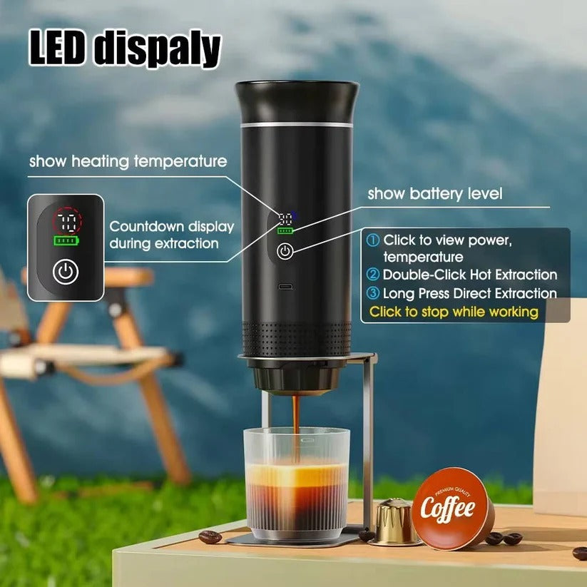 Portable 20 Bar Espresso Machine - Versatile for Capsule & Ground Coffee - Compact & Travel-Friendly