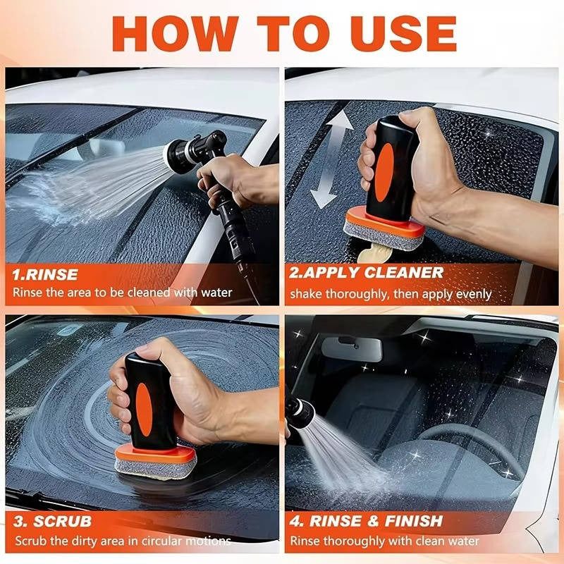 Premium Windshield Glass Cleaner with Integrated Brush Head for Streak-Free Shine