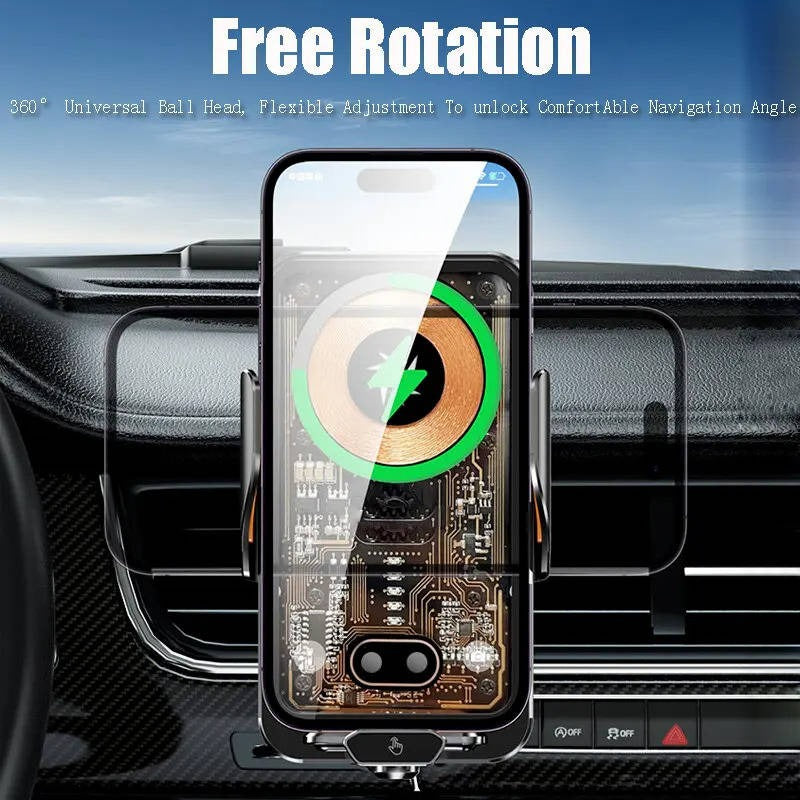 Auto Clamping Wireless Car Phone Mount with Fast Charging - Air Vent Compatible