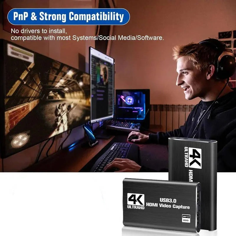 4K HDMI to USB 3.0 Video Capture Device - 1080P 60fps Recording for Streaming & Gaming