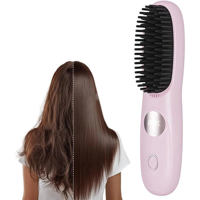 USB Rechargeable Heated Straightening Brush with LED Display & Adjustable Heat Settings - Fast Hair Styling Tool