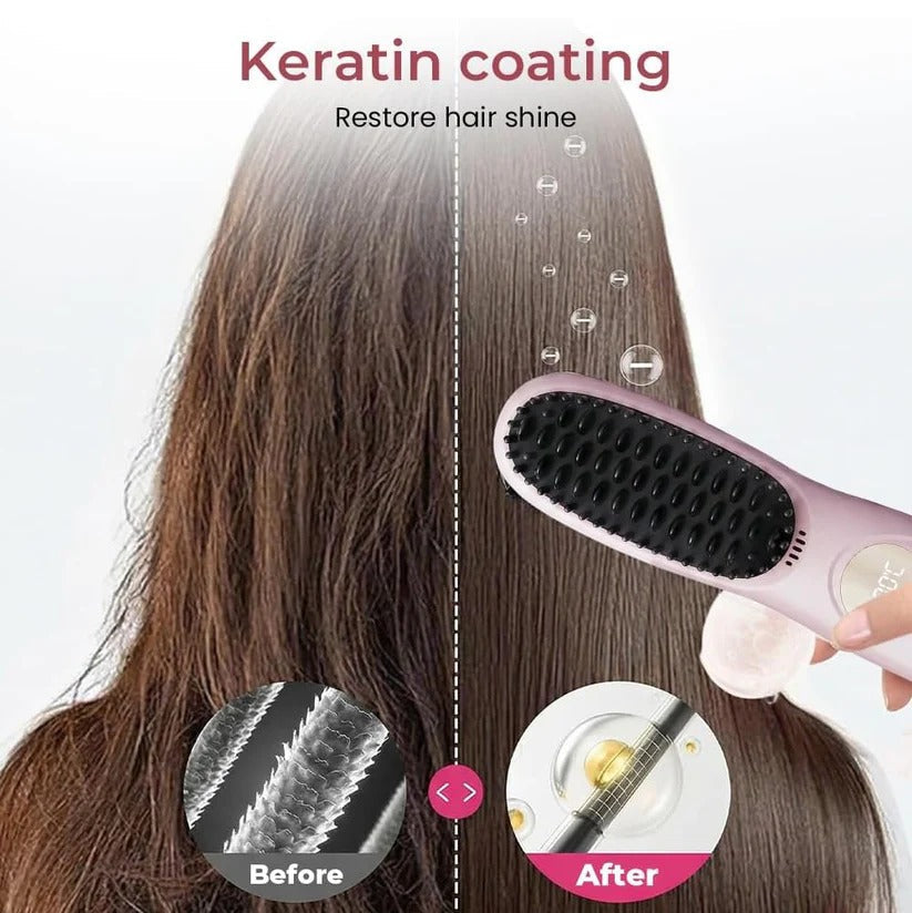 USB Rechargeable Heated Straightening Brush with LED Display & Adjustable Heat Settings - Fast Hair Styling Tool