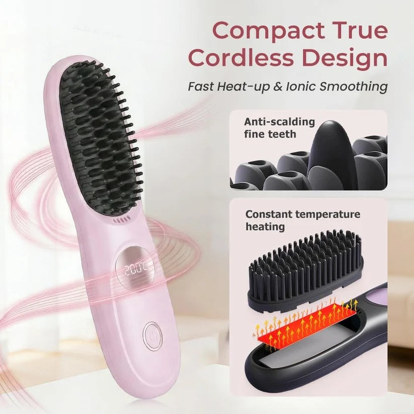 USB Rechargeable Heated Straightening Brush with LED Display & Adjustable Heat Settings - Fast Hair Styling Tool