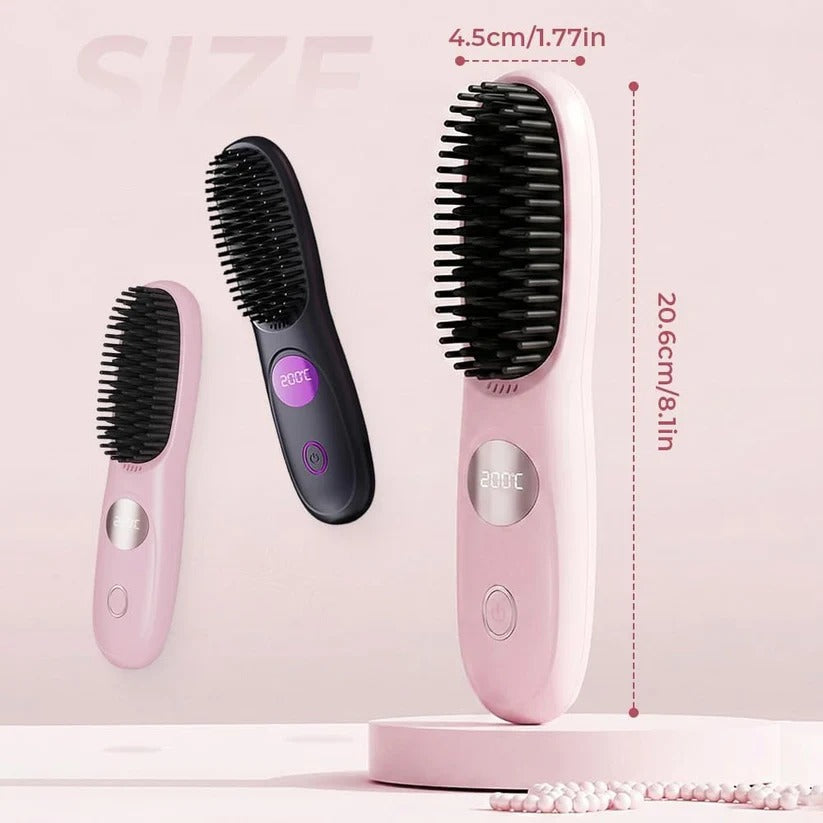 USB Rechargeable Heated Straightening Brush with LED Display & Adjustable Heat Settings - Fast Hair Styling Tool