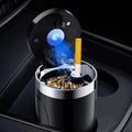 LED Light Portable Cup Holder Ashtray - Lidded, Odor Resistant & Travel-Friendly Design