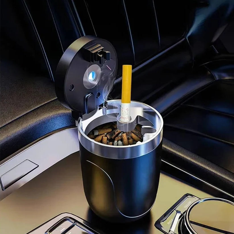 LED Light Portable Cup Holder Ashtray - Lidded, Odor Resistant & Travel-Friendly Design